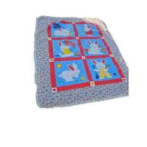 Vintage Bunny Design Quilt For Baby Lace Trim 43x34in Multicolor